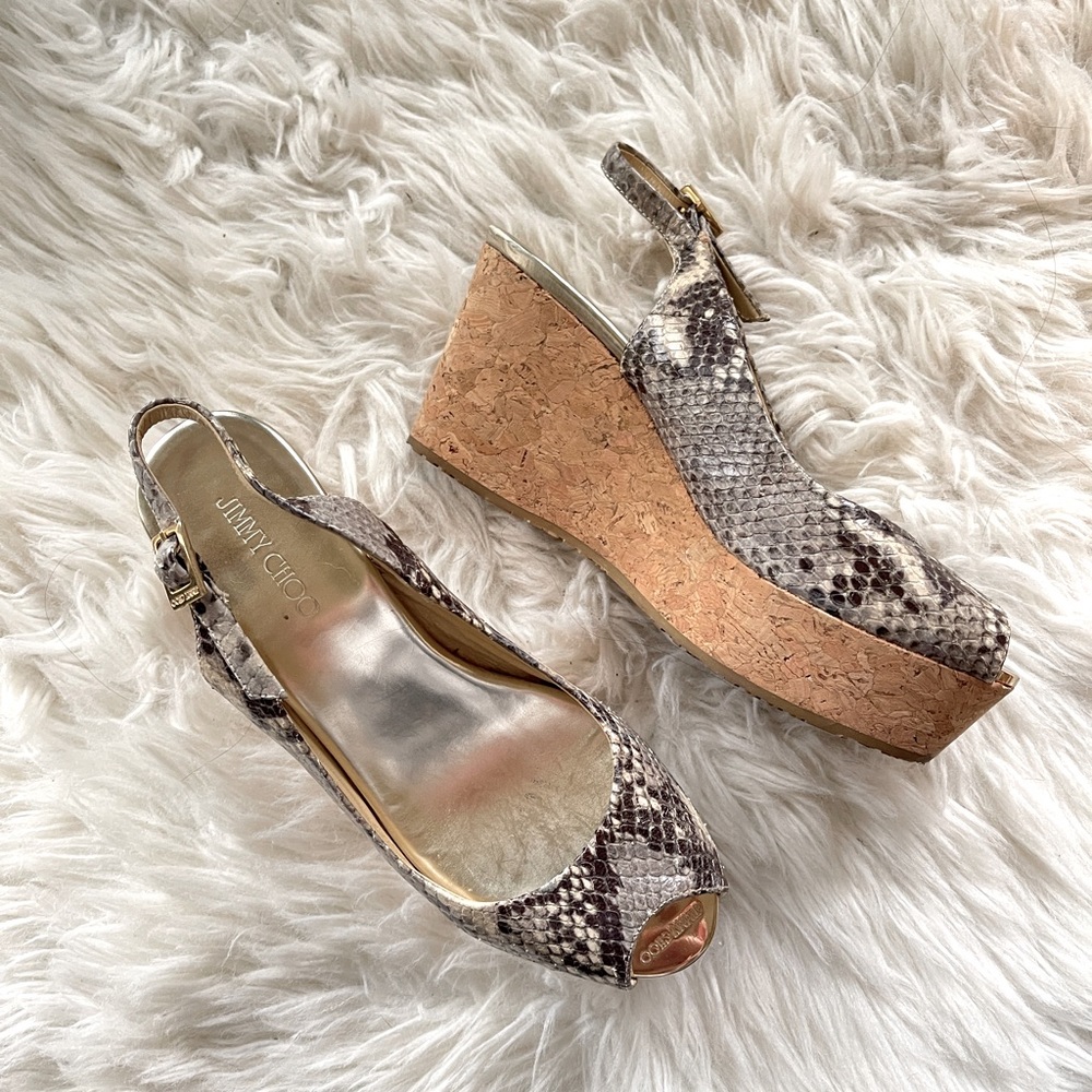 Jimmy Choo Python Snake Print Wedge Cork Strap Sa… - image 2